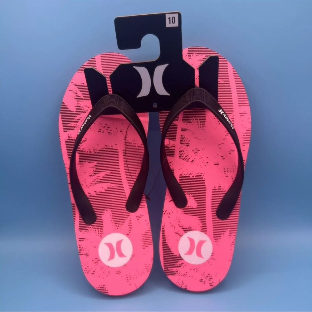 HURLEY Men SZ 10&12 Flip Flops Sandals Shoes Tropical Palm Tree Rubber Thongs